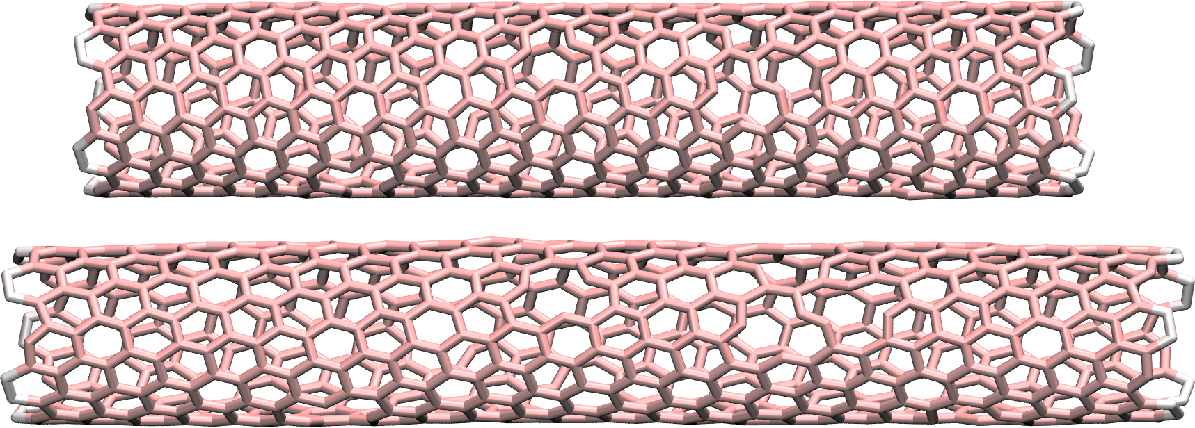 CNT in graphene in vacuum image VMD before and after deformation