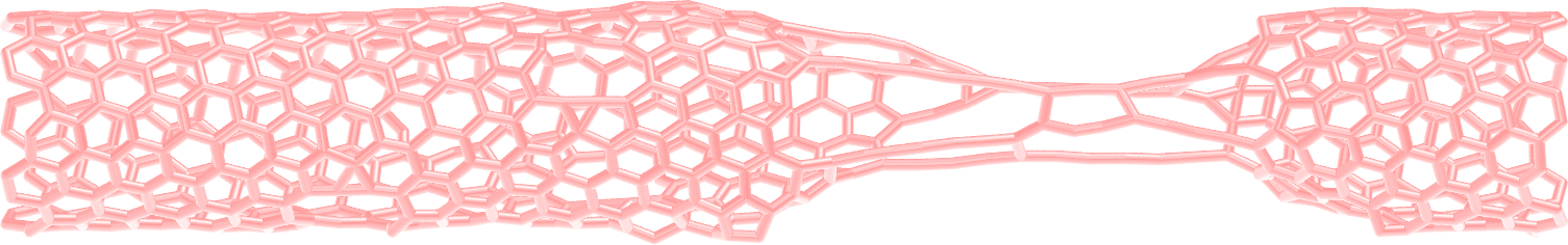 carbon nanotube with broken bonds after simulation with LAMMPS and AIREBO