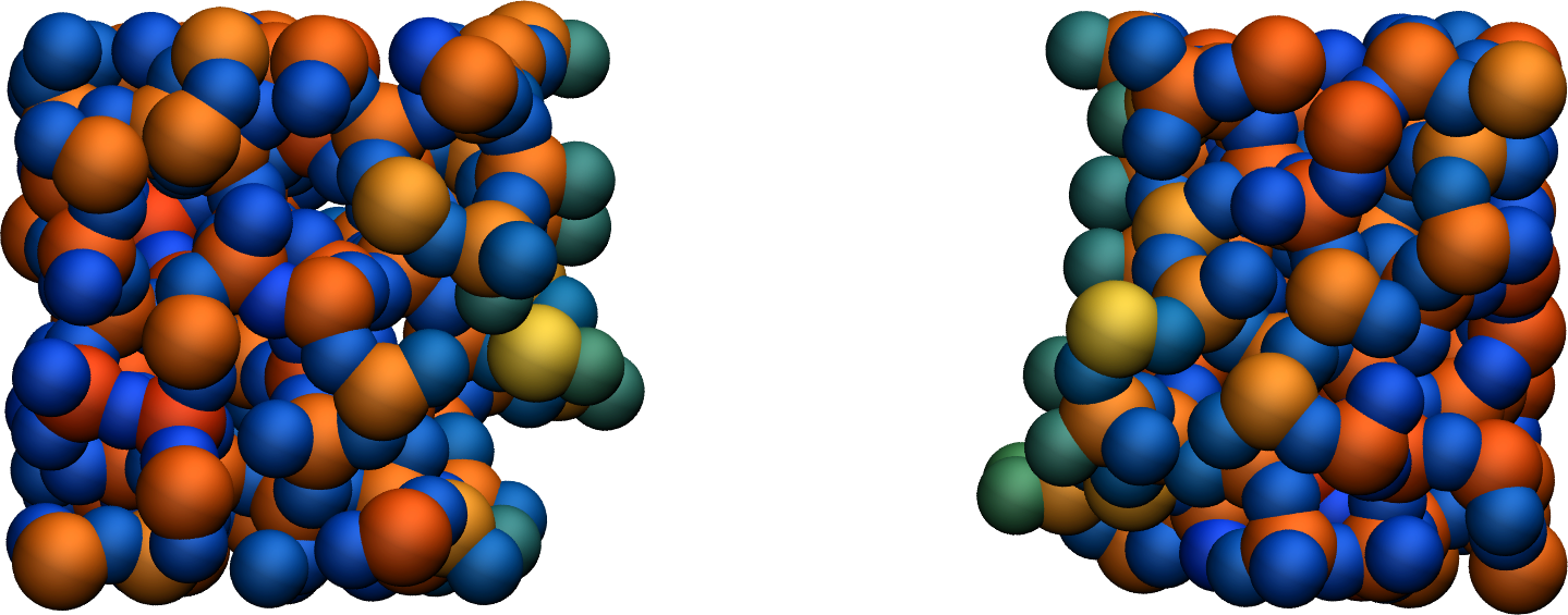 Deformed amorphous silica colored by charges using VMD